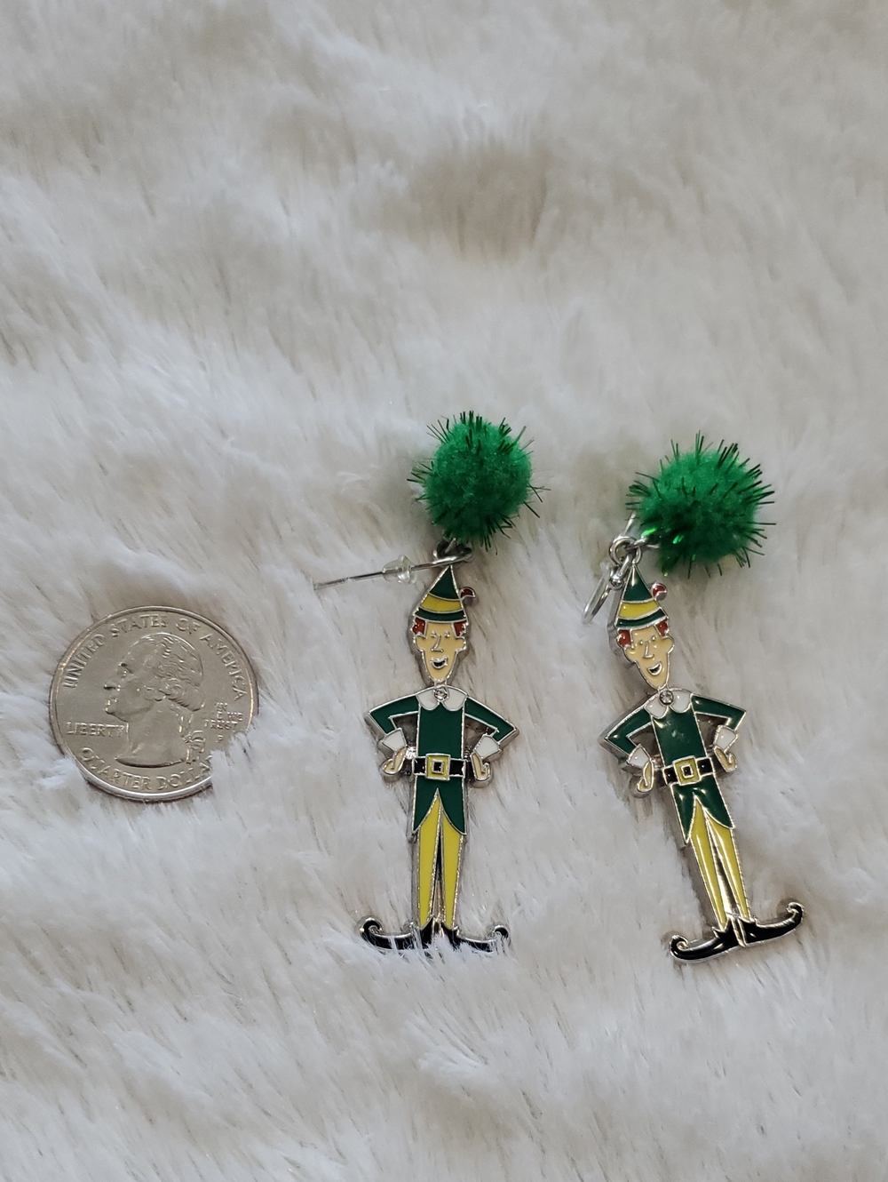 Festive Green Elf Pom-Top Earrings for Women
